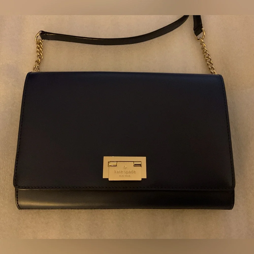 Kate Spade New York Navy Flap Bag Gold Chain Shoulder/Crossbody NWOT w/ Dusty - Picture 3 of 13